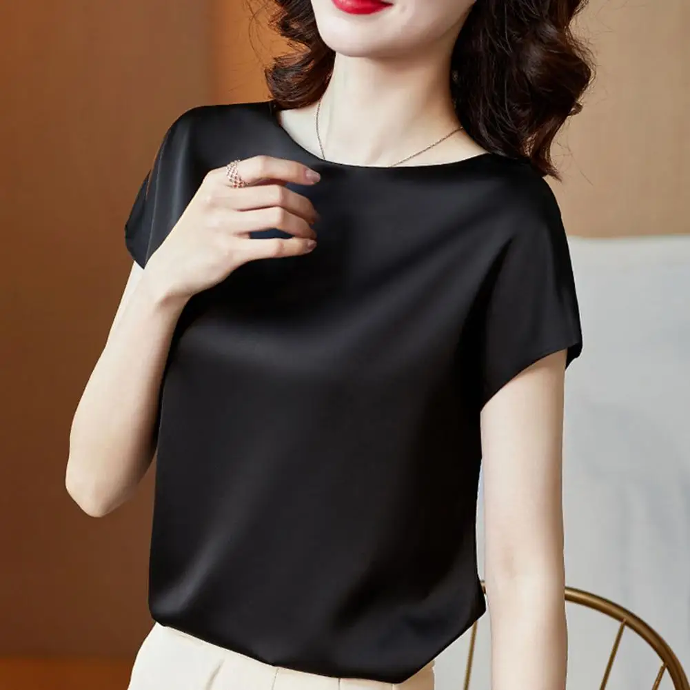 O pescoço senhora camiseta blusa primavera feminina casual cor sólida manga curta blusas camisas soltas pulôver túnica blusas roupas femininas - Imagem 4