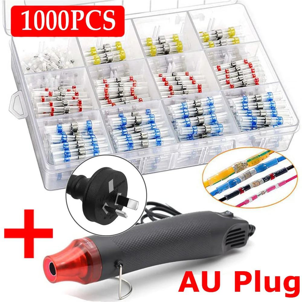 100-1000 pces conectores de fio de vedação de solda termo retrátil conectores de extremidade de solda kit automotivo marinho isolado com 300w pistola de ar quente - Imagem 7