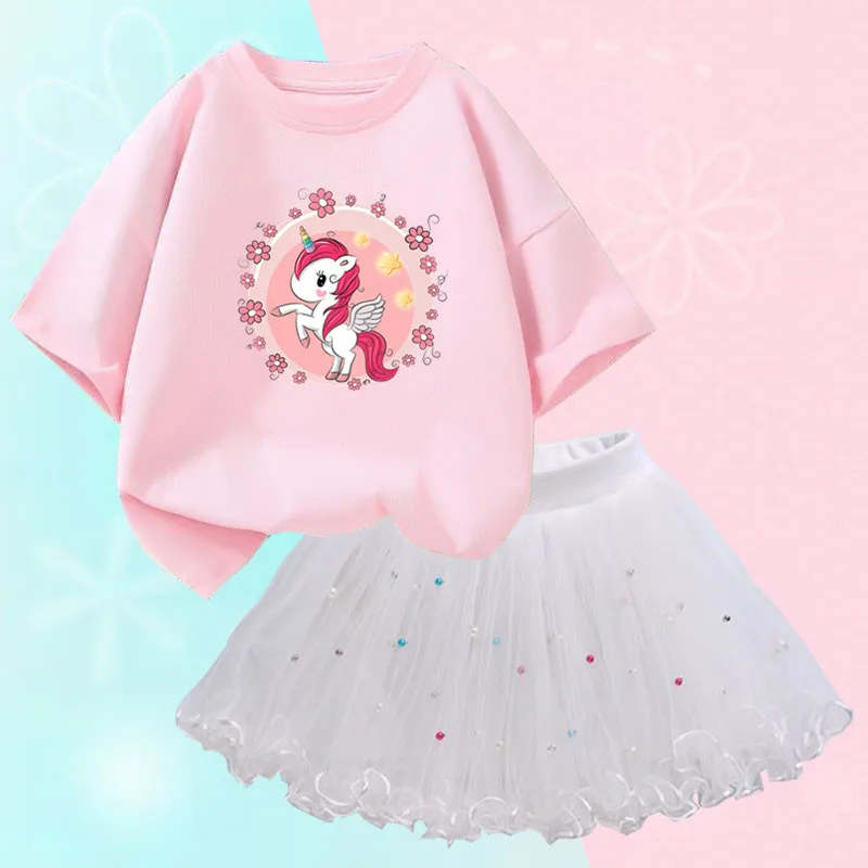 Conjunto de duas peças feminino, saia de malha tutu e camiseta, roupa de festa infantil, bonita coreana, moda verão, 3-14 anos - Imagem 21