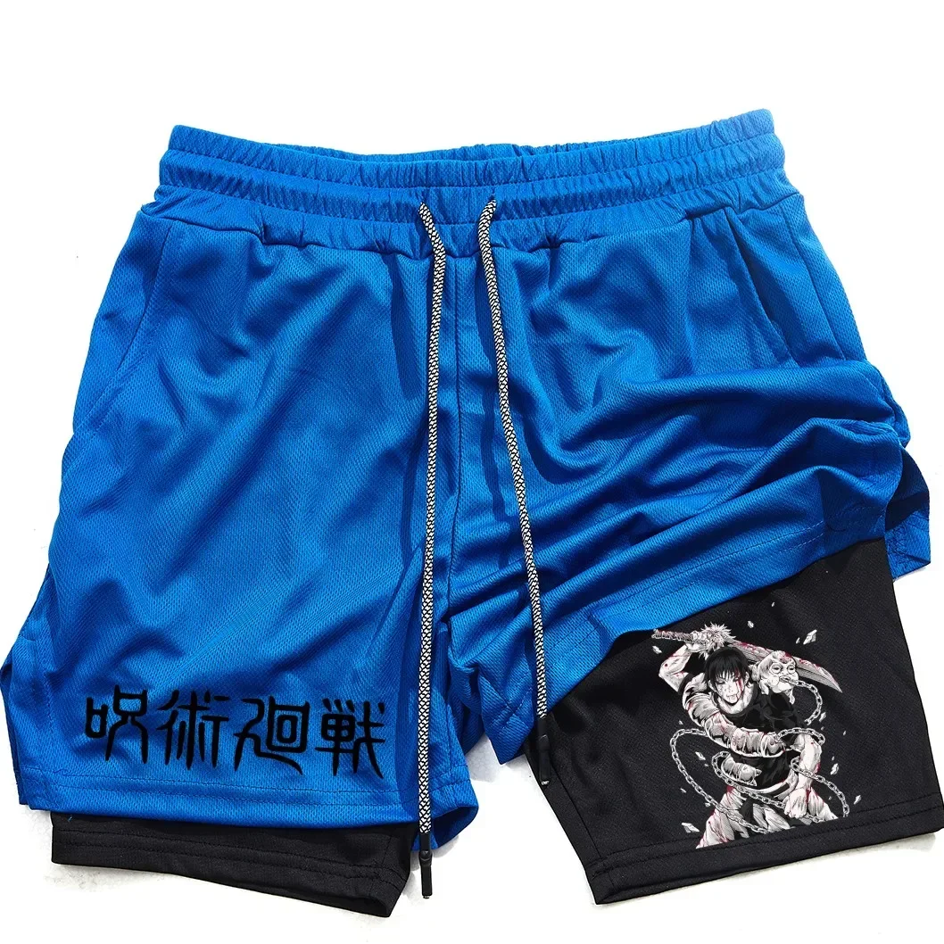 Calções de Anime Performance Masculina, Estampada Toji, Ginásio, Casual, Esportes, Treino, Corrida, Malha, Calça curta esportiva 2 em 1 - Imagem 22