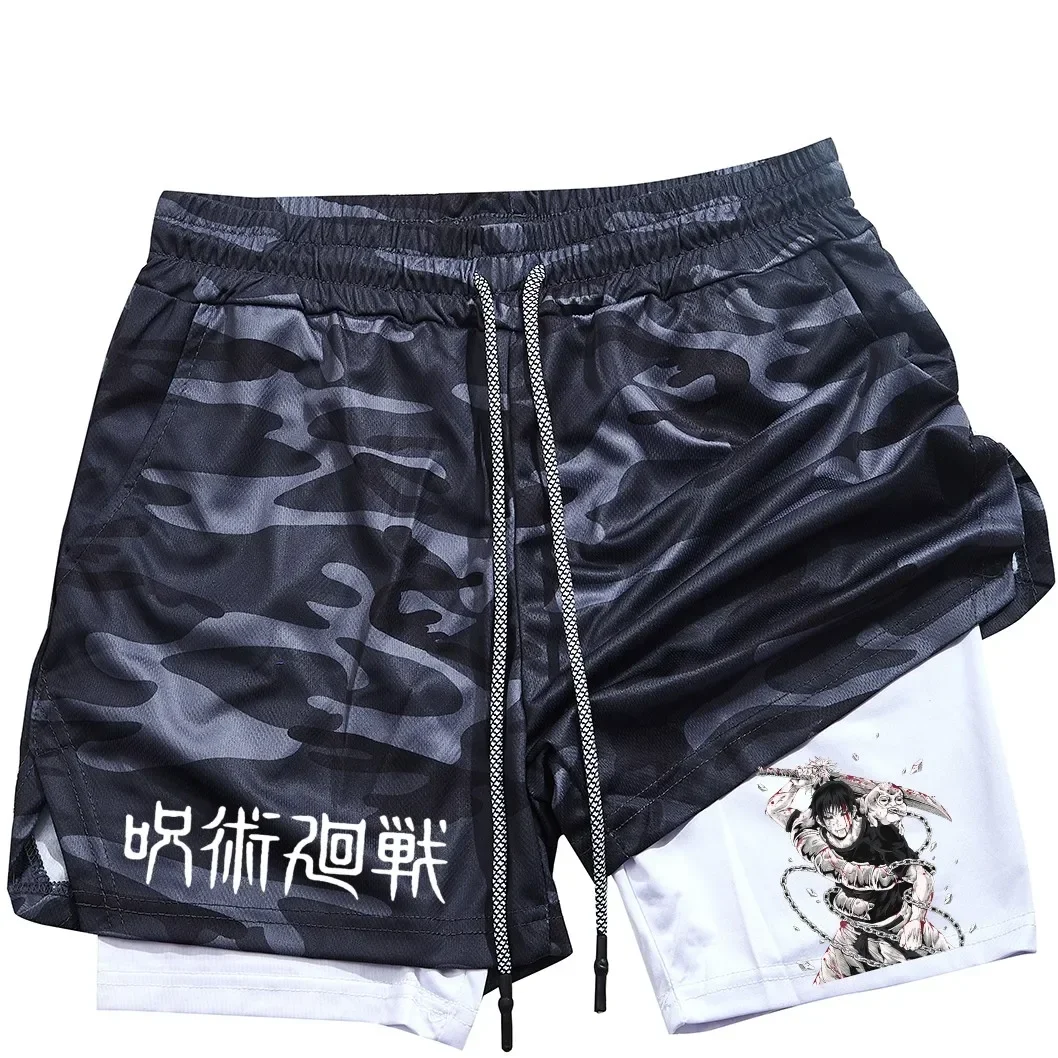 Calções de Anime Performance Masculina, Estampada Toji, Ginásio, Casual, Esportes, Treino, Corrida, Malha, Calça curta esportiva 2 em 1 - Imagem 24