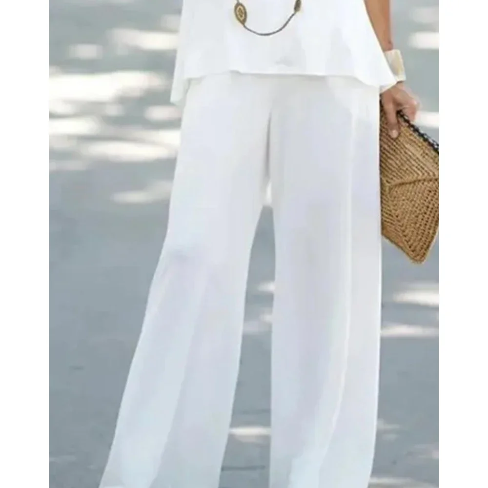 Conjunto de calças de cintura alta e top sem mangas com decote em v feminino, agasalho solto, roupas halter, moda casual, 2 peças - Imagem 13