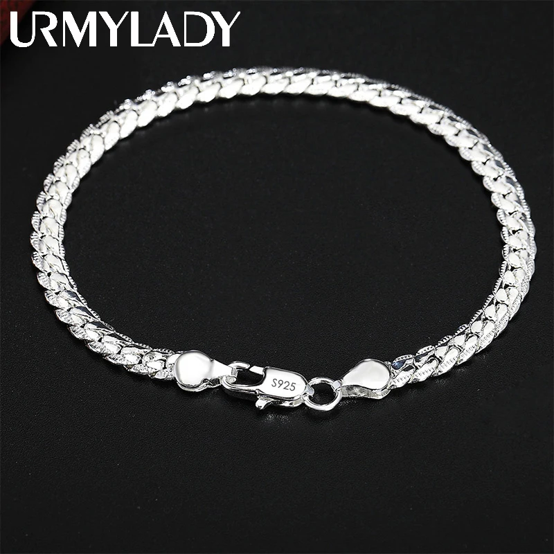 Urmylady 925 prata esterlina 2 peças 6mm corrente lateral completa colar pulseira para mulheres homens moda conjuntos de jóias presente de casamento - Imagem 5