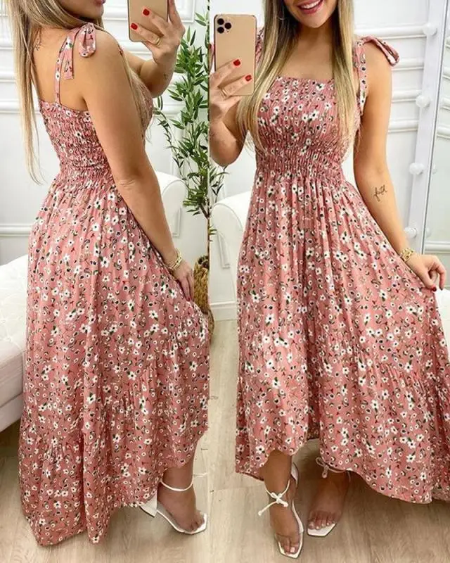 Verão sexy cinta de espaguete floral impressão maxi vestido para as mulheres 2024 casual elegante peito envoltório longo mulher praia vestido férias - Imagem 25