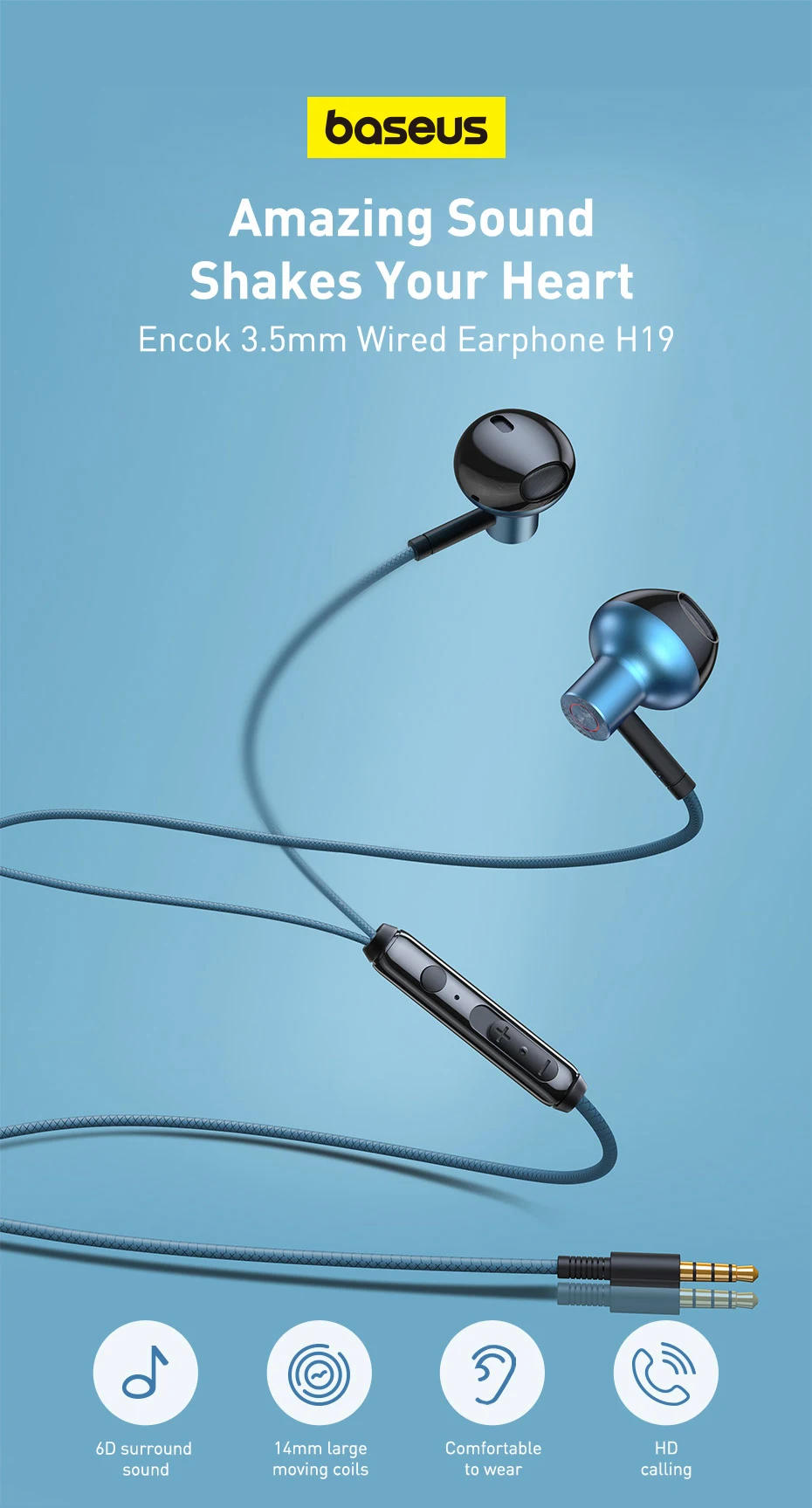 Baseus Bass Sound Fone de ouvido In-Ear Esporte Fones de ouvido com microfone para xiaomi iPhone 6 Samsung Headset fone de ouvido auriculares MP3 - Imagem 10