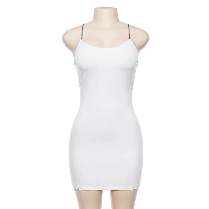 Sexy preto verão roupas femininas cor sólida sem costas cintas de espaguete boate vestido bodycon festa à noite baixo pescoço mini vestido - Imagem 31