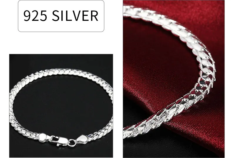 Urmylady 925 prata esterlina 2 peças 6mm corrente lateral completa colar pulseira para mulheres homens moda conjuntos de jóias presente de casamento - Imagem 12