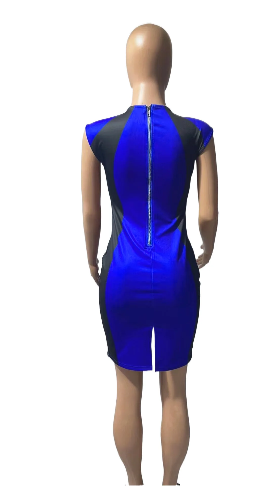 Moda feminina em torno do pescoço sem mangas bodycon zíper mini vestido novo verão colorblock volta dividir festa senhora magro lápis vestidos - Imagem 25