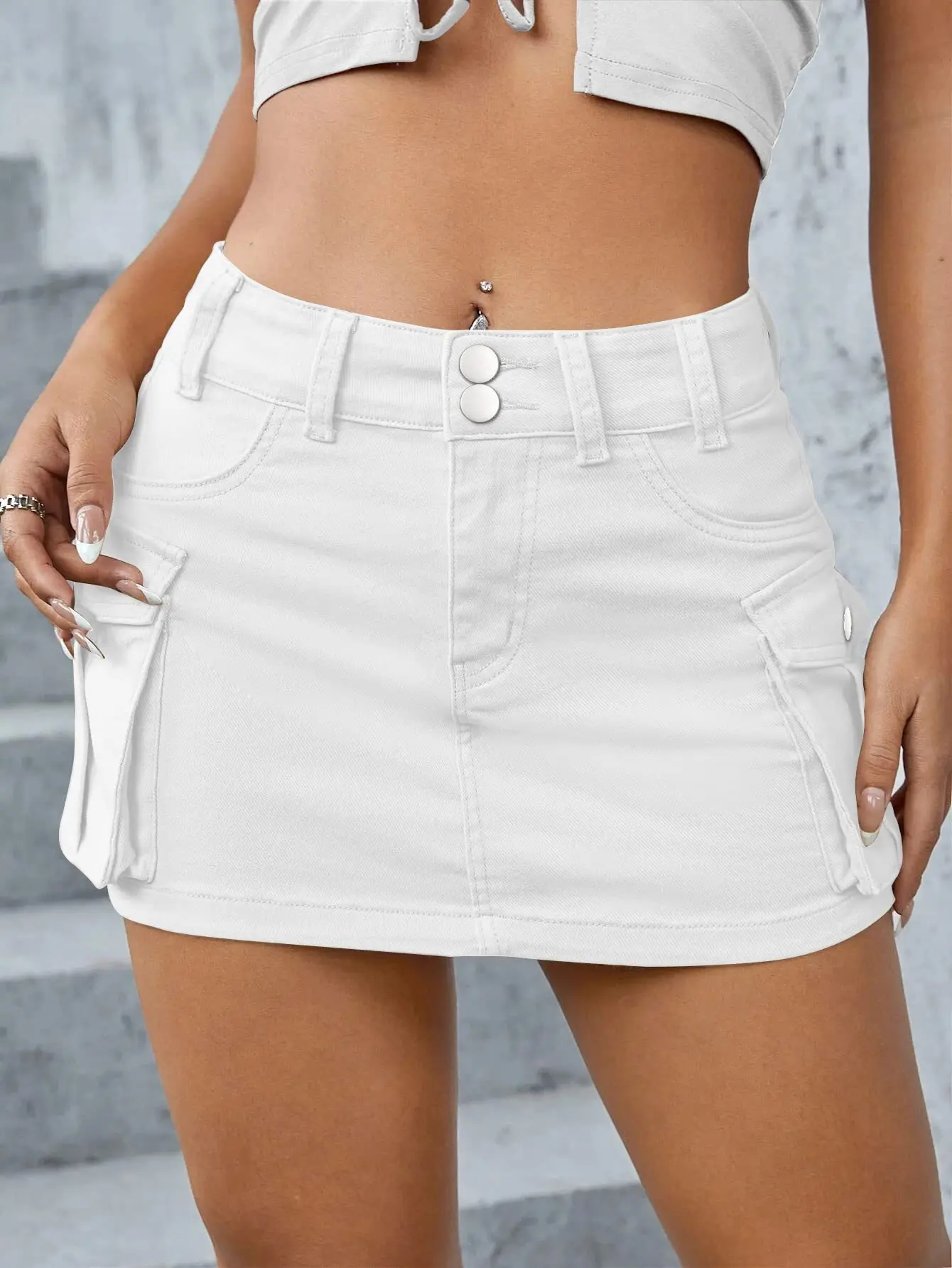 Saia jeans de cintura baixa feminina com bolsos, mini vestido emendado, ajuste justo, envoltório sexy, nádegas, monocromático, rua alta, monocromático, 2021 - Imagem 18