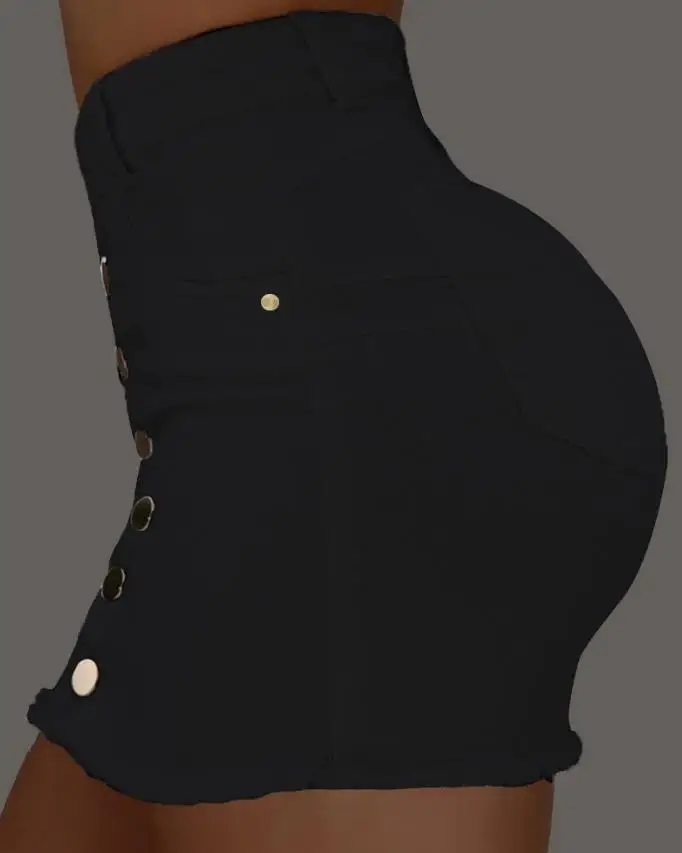 Saia sexy para mulher primavera verão 2023 botão liso voar bainha crua mini saia jeans feminina magra - Imagem 6