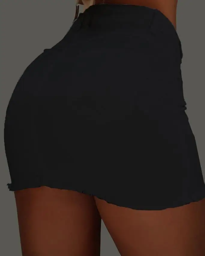 Saia sexy para mulher primavera verão 2023 botão liso voar bainha crua mini saia jeans feminina magra - Imagem 5