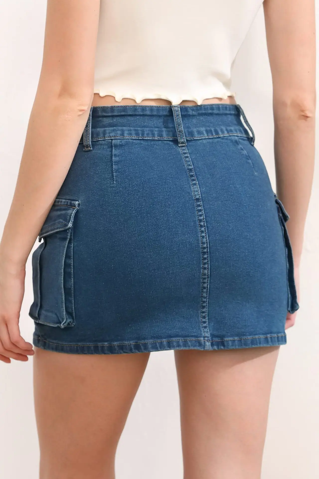 Saia jeans de cintura baixa feminina com bolsos, mini vestido emendado, ajuste justo, envoltório sexy, nádegas, monocromático, rua alta, monocromático, 2021 - Imagem 25