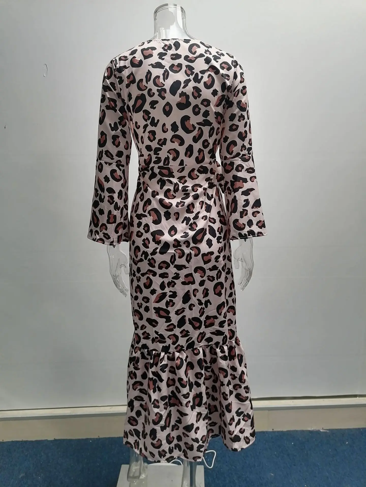 Novo outono inverno manga comprida amarrado com decote em v suspender costura impresso elegante e confortável vestido de fenda para mulher - Imagem 28