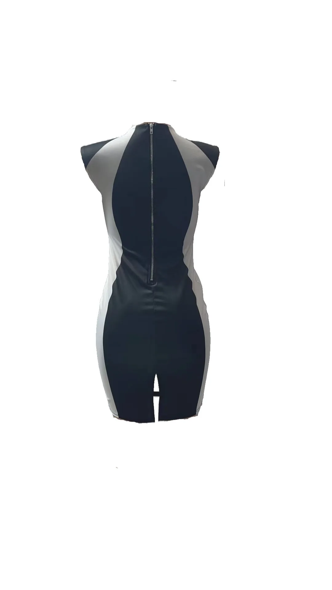 Moda feminina em torno do pescoço sem mangas bodycon zíper mini vestido novo verão colorblock volta dividir festa senhora magro lápis vestidos - Imagem 23