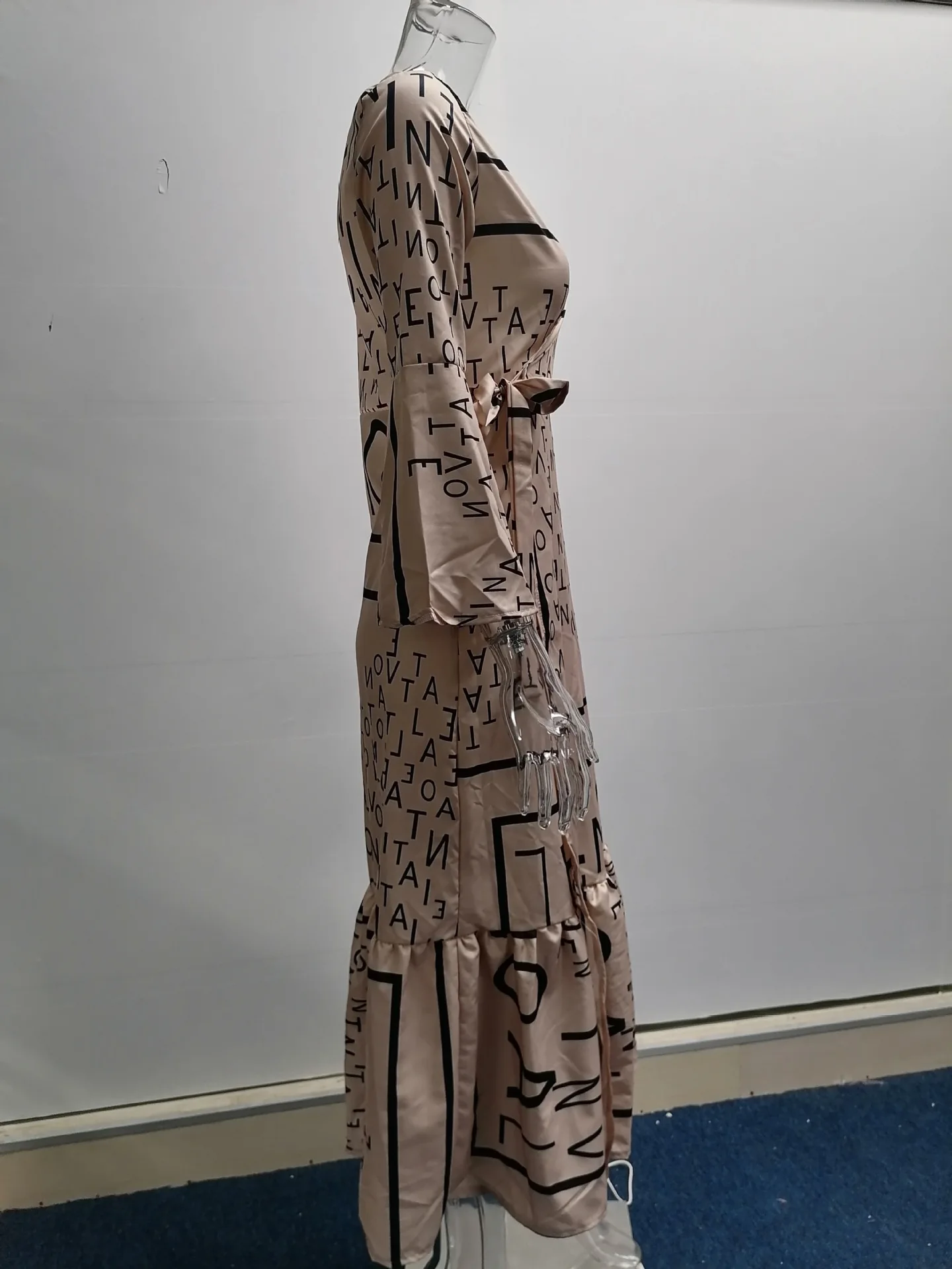 Novo outono inverno manga comprida amarrado com decote em v suspender costura impresso elegante e confortável vestido de fenda para mulher - Imagem 20