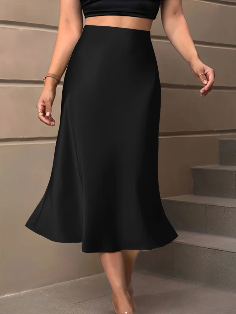 Y. KUKU saia midi feminina novo cetim brilhante saias de cintura alta marca casual moda vintage verão chique feminino faldas saia - Imagem 9