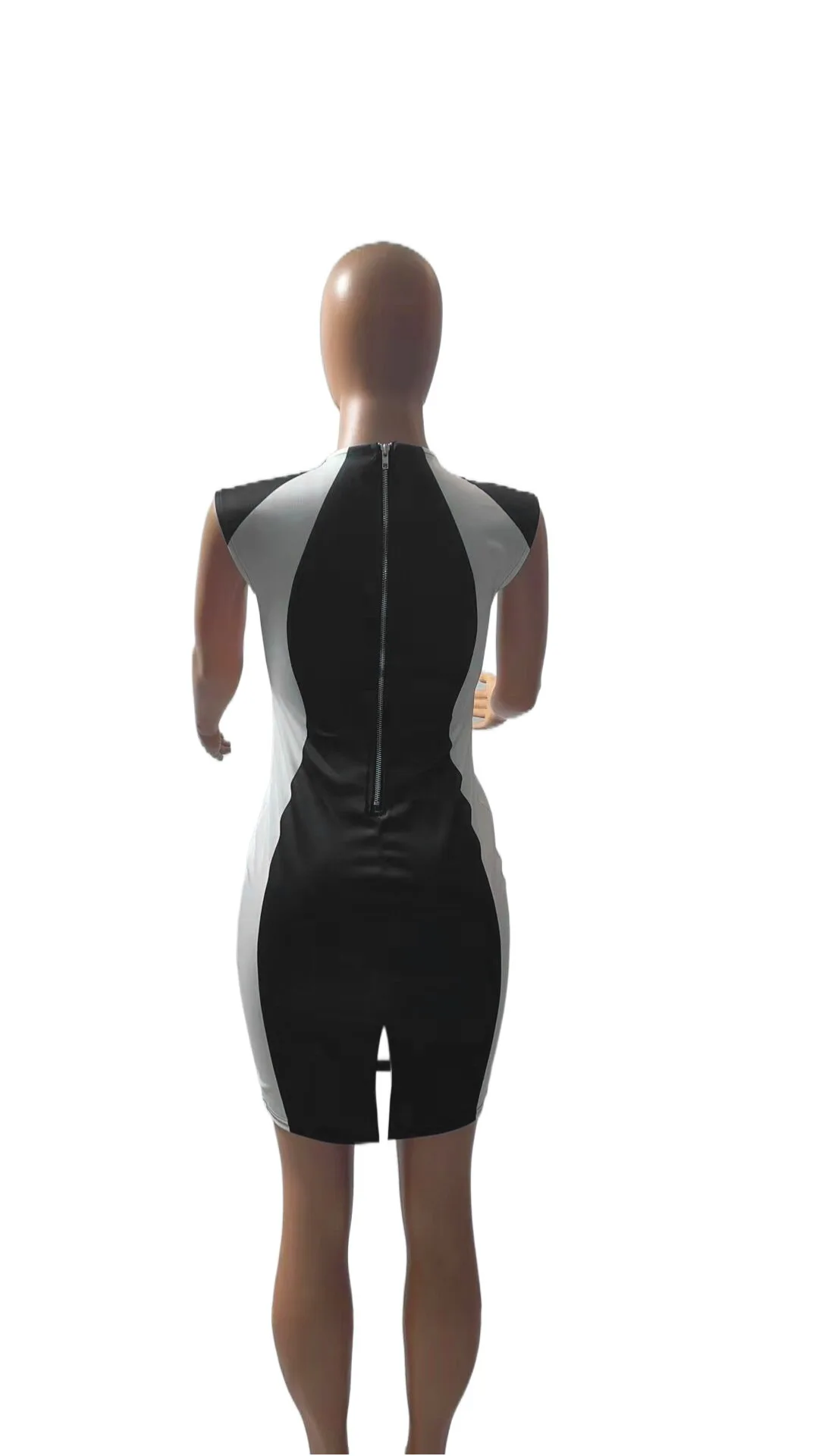 Moda feminina em torno do pescoço sem mangas bodycon zíper mini vestido novo verão colorblock volta dividir festa senhora magro lápis vestidos - Imagem 24