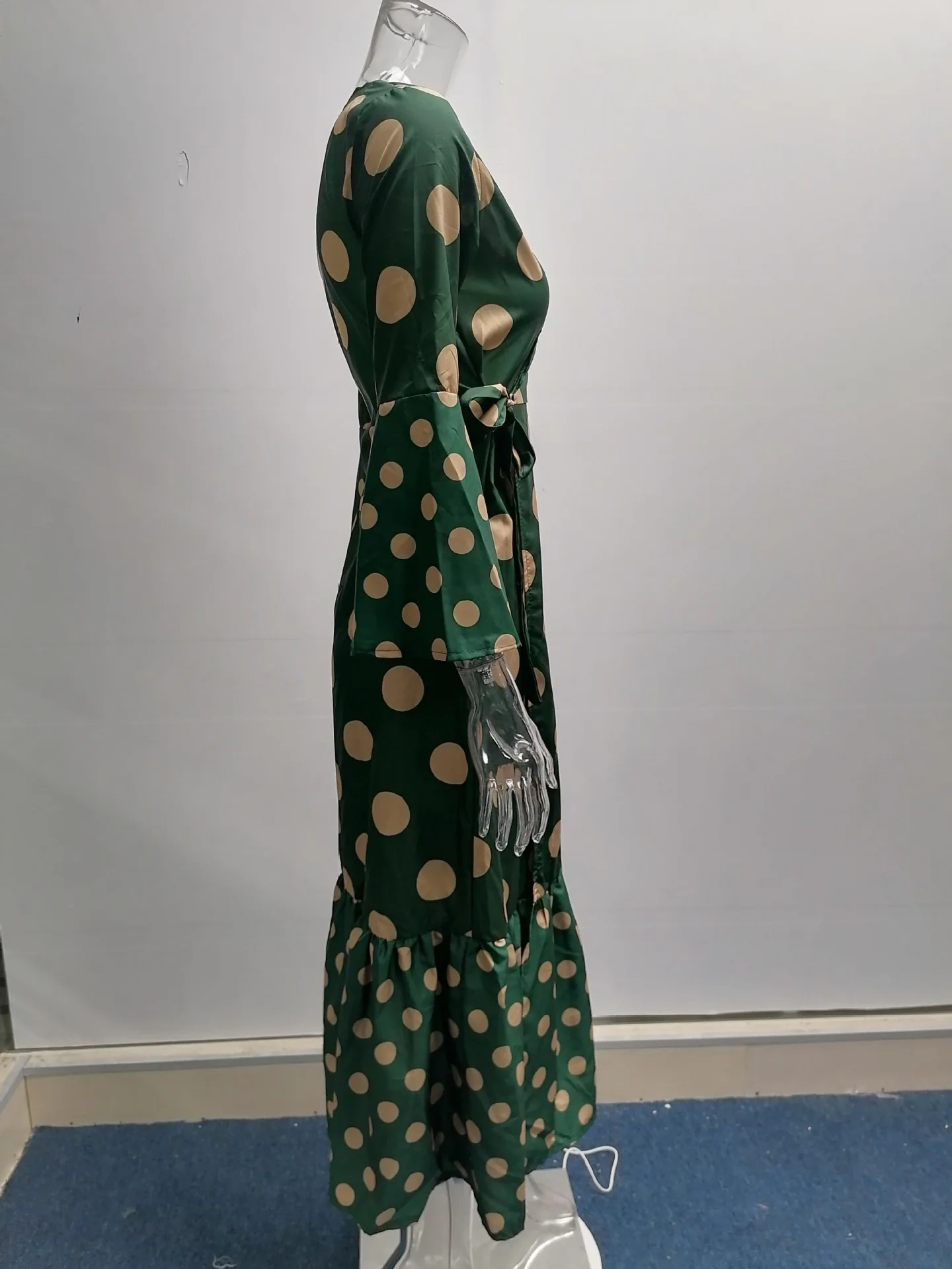 Novo outono inverno manga comprida amarrado com decote em v suspender costura impresso elegante e confortável vestido de fenda para mulher - Imagem 24