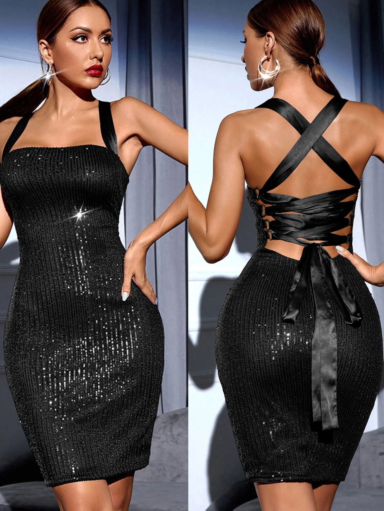 vestido halter clube elegante festa curto vestido de verão roupas femininas bodycon vestido de baile - Imagem 30