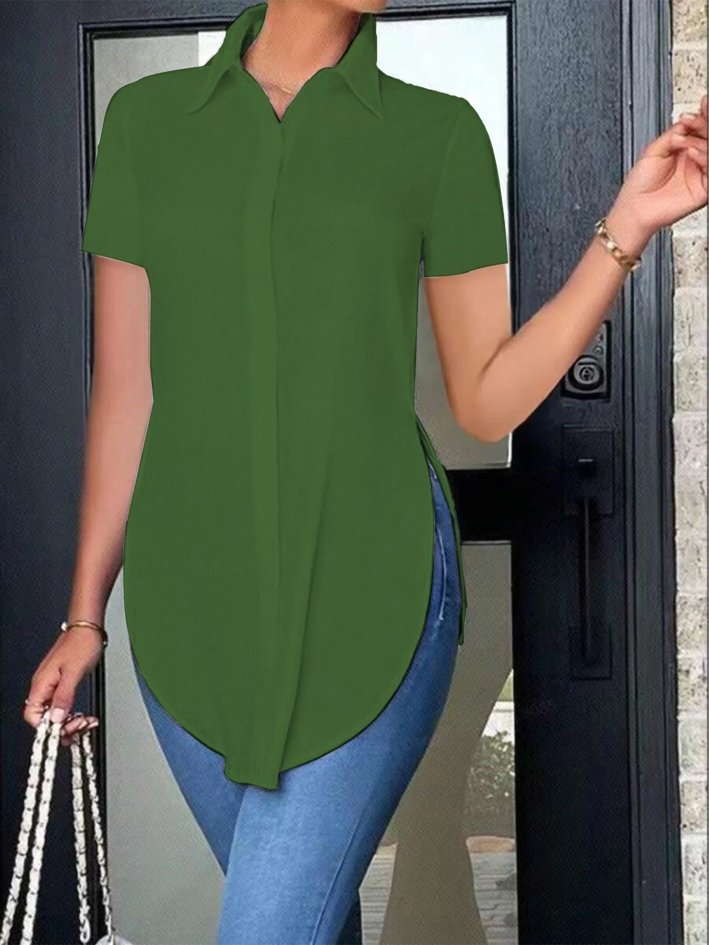 Blusas femininas verão casual branco camisa de manga curta moda ol lapela irregular camisas finas roupas femininas streetwear topos - Imagem 11