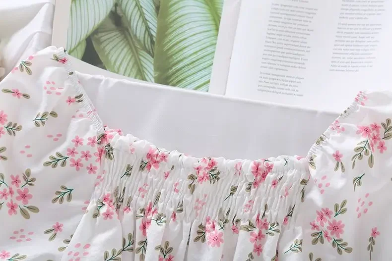 Doce flor quebrada Slash Neck Blusa para mulheres, Agaric Edge Plissado Design, cintura elástica fina Cropped Top, camiseta de chiffon bonito, verão - Imagem 11