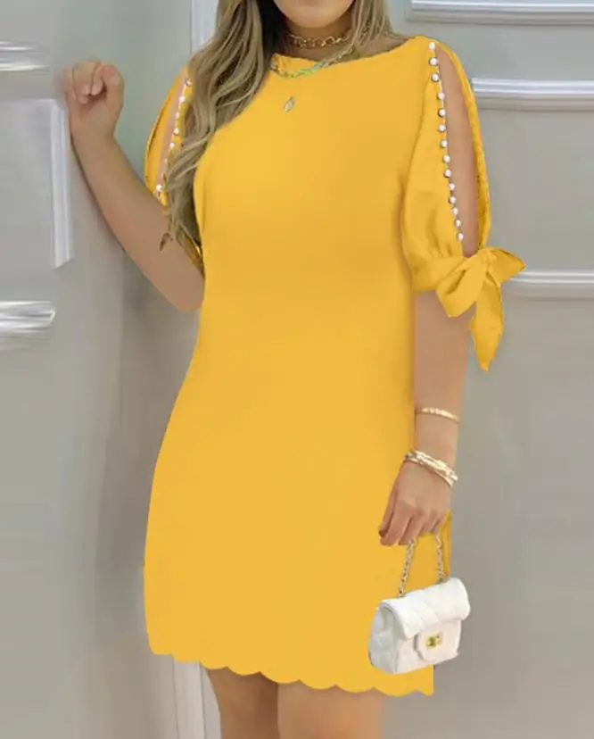 Vestidos elegantes para mulheres oco para fora em torno do pescoço casual mini vestido férias nova moda 2023 verão casual sexy roupas femininas - Imagem 24