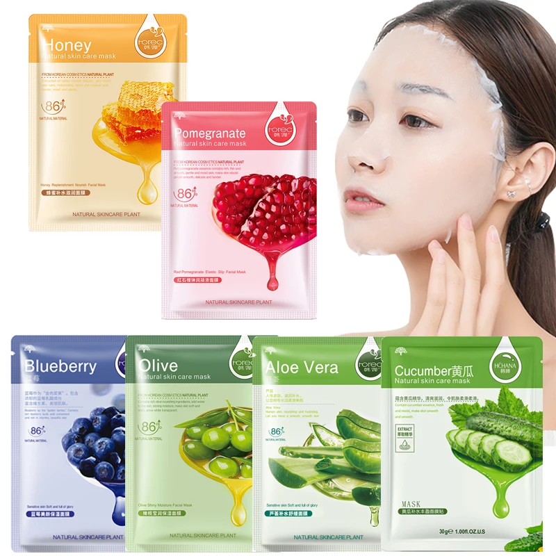6/12 pçs frutas máscara facial hidratante controle de óleo endurecimento aloe coreano cosméticos folha máscara facial beleza cuidados com a pele projetos