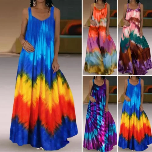 Plus size oversized vestido longo feminino tie-dye impressão 3d maxi vestido de verão cinta fora do ombro grande balanço vestidos de festa