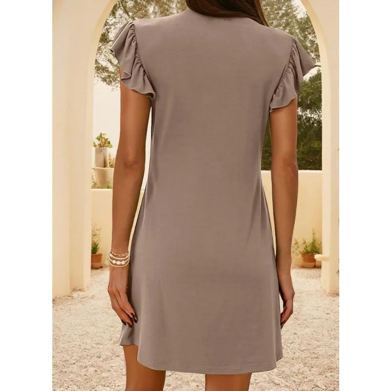 Feminino elegante manga voadora com decote em v mini vestido férias 2025 verão roupas femininas plissado vestidos de manga curta streetwear - Imagem 5