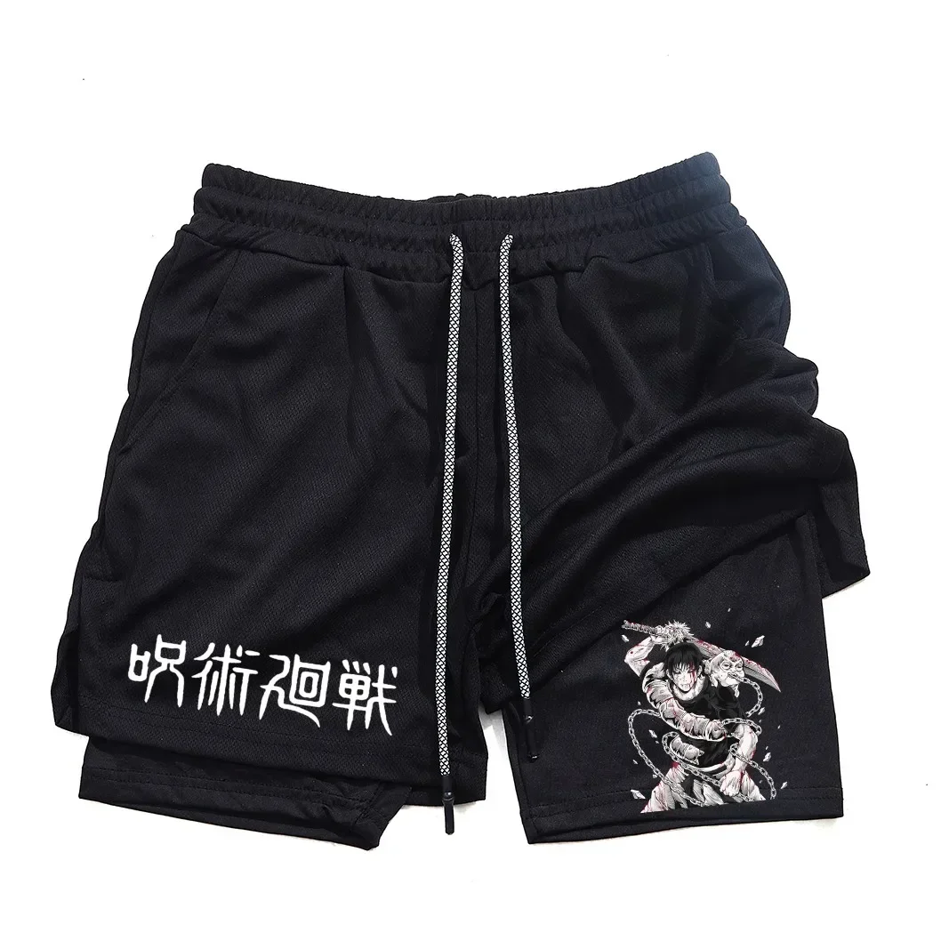 Calções de Anime Performance Masculina, Estampada Toji, Ginásio, Casual, Esportes, Treino, Corrida, Malha, Calça curta esportiva 2 em 1 - Imagem 26