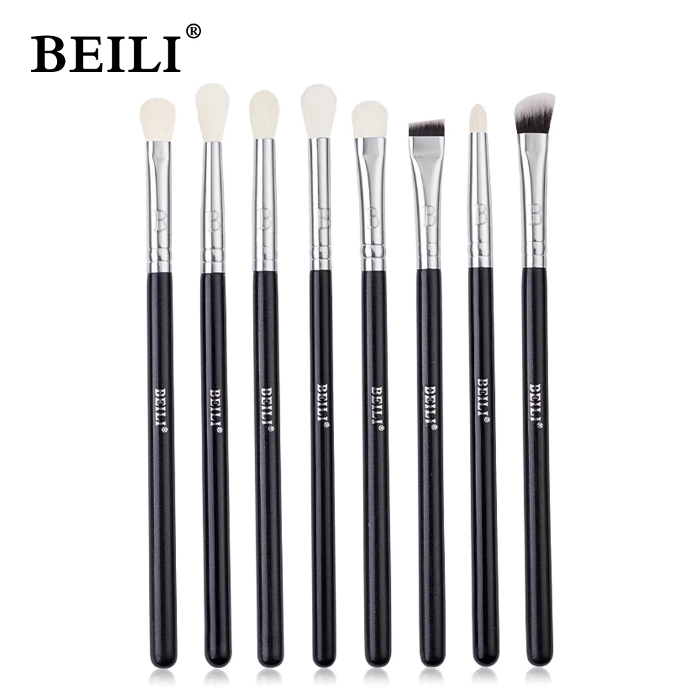 Beili profissional 6/8pcs clássico pincéis de maquiagem dos olhos naturais definir sombra sobrancelha mistura smokey black beleza maquiagem pincéis - Imagem 7