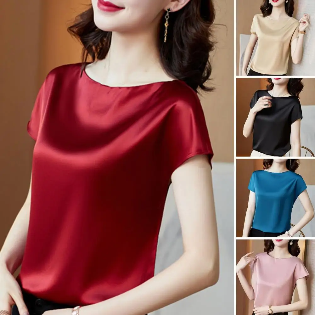 O pescoço senhora camiseta blusa primavera feminina casual cor sólida manga curta blusas camisas soltas pulôver túnica blusas roupas femininas - Imagem 13