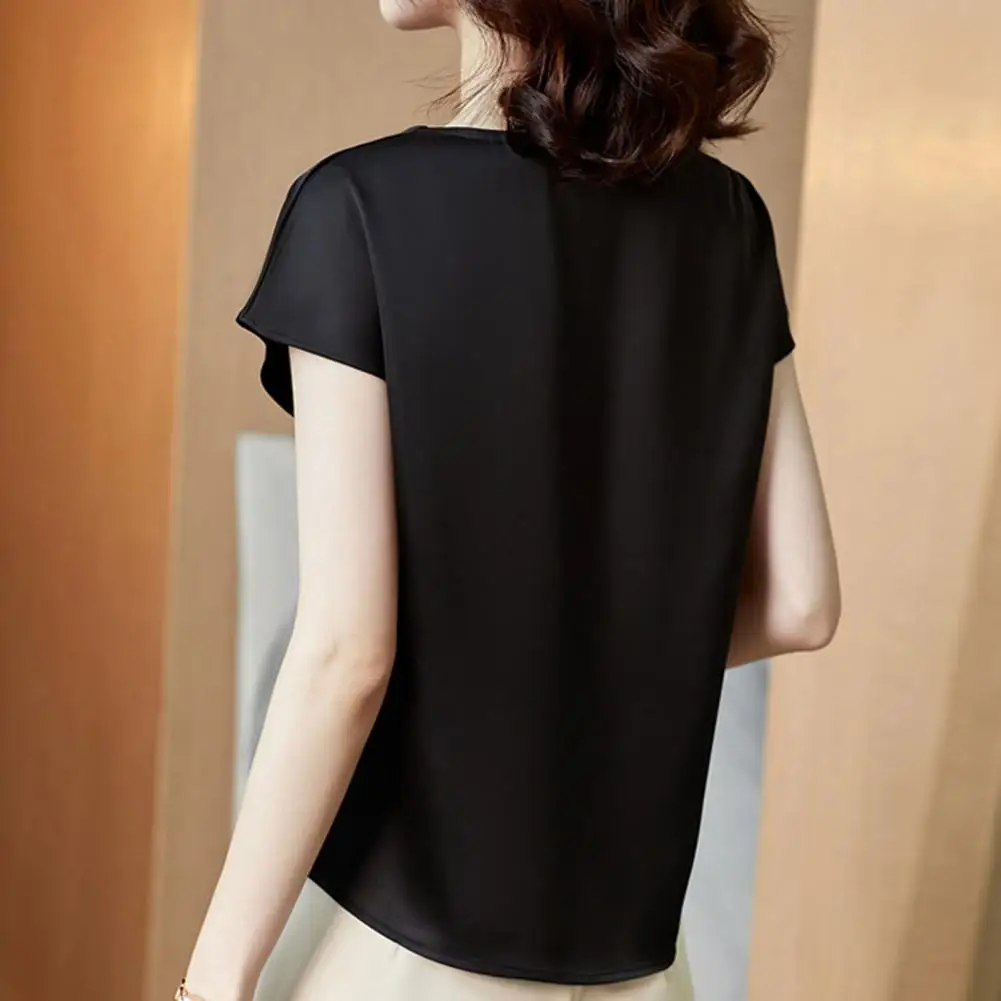 O pescoço senhora camiseta blusa primavera feminina casual cor sólida manga curta blusas camisas soltas pulôver túnica blusas roupas femininas - Imagem 18