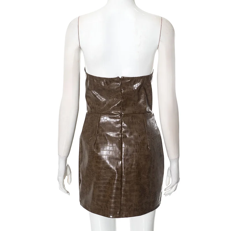 Nsauye novo elegante sexy moda couro sem alças vestido feminino noite clube festa curto bodycon vestido de cintura alta 2025 - Imagem 23