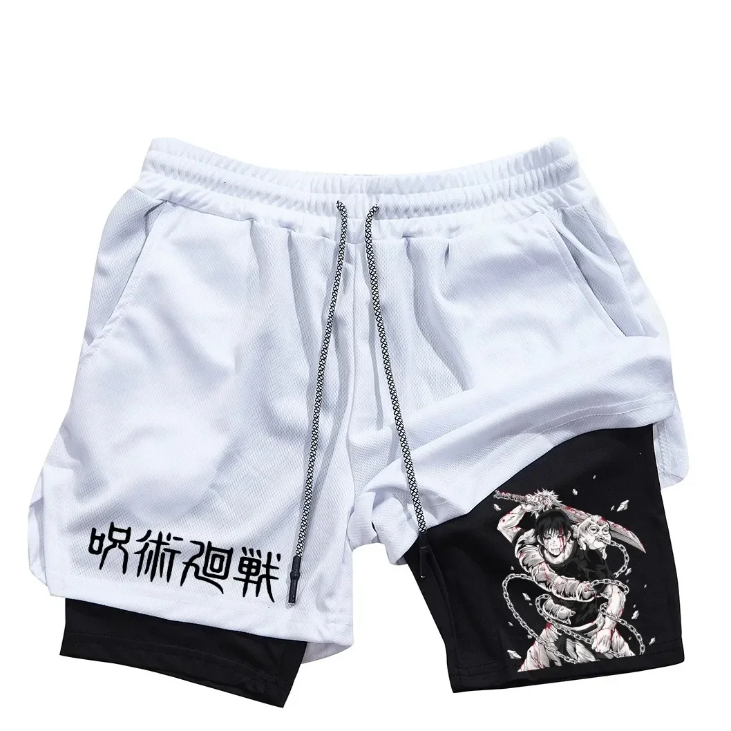 Calções de Anime Performance Masculina, Estampada Toji, Ginásio, Casual, Esportes, Treino, Corrida, Malha, Calça curta esportiva 2 em 1 - Imagem 20