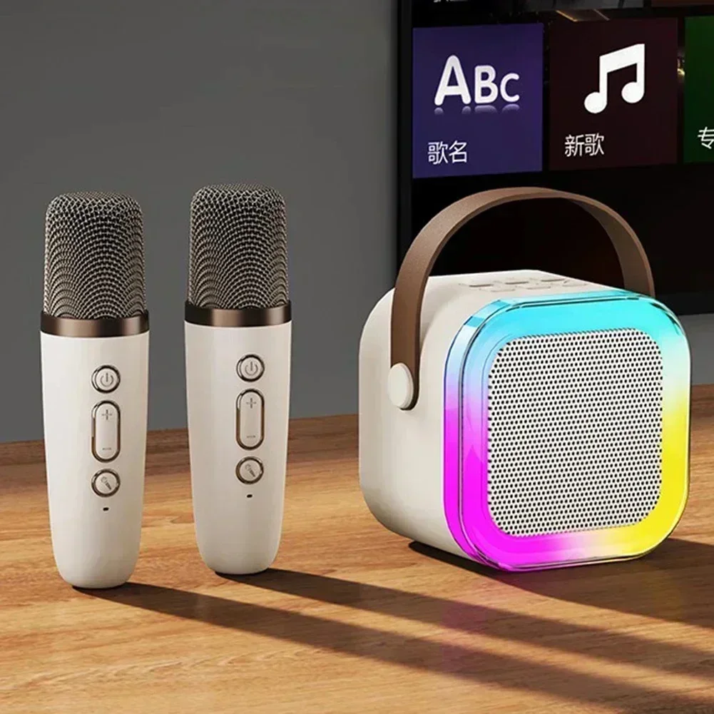 K12 máquina de karaokê portátil bluetooth 5.3 sistema de alto-falante pa com 1-2 microfones sem fio casa família cantando presentes das crianças - Imagem 16