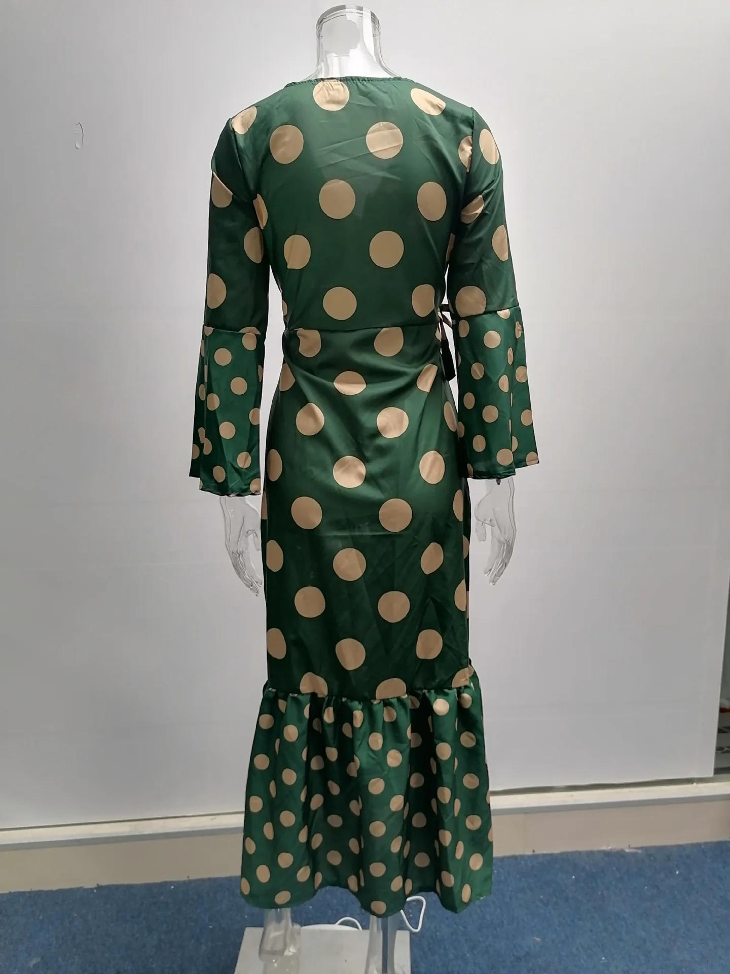 Novo outono inverno manga comprida amarrado com decote em v suspender costura impresso elegante e confortável vestido de fenda para mulher - Imagem 25