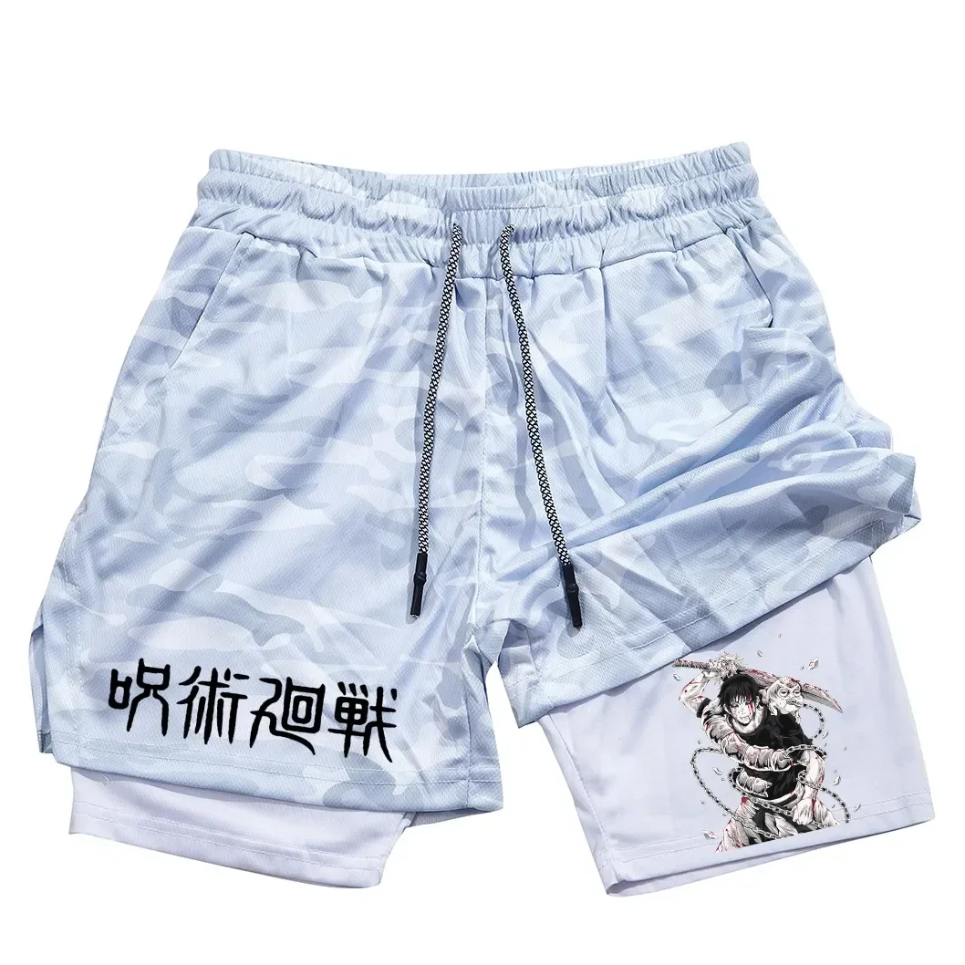 Calções de Anime Performance Masculina, Estampada Toji, Ginásio, Casual, Esportes, Treino, Corrida, Malha, Calça curta esportiva 2 em 1 - Imagem 7