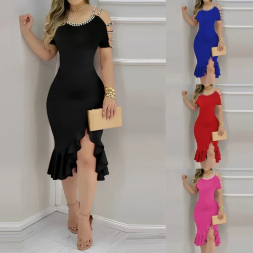 Vestidos sexy femininos elegantes 2025 primavera pérola decoração vestido preto vestidos de festa femininos vestidos de fiesta de mujer