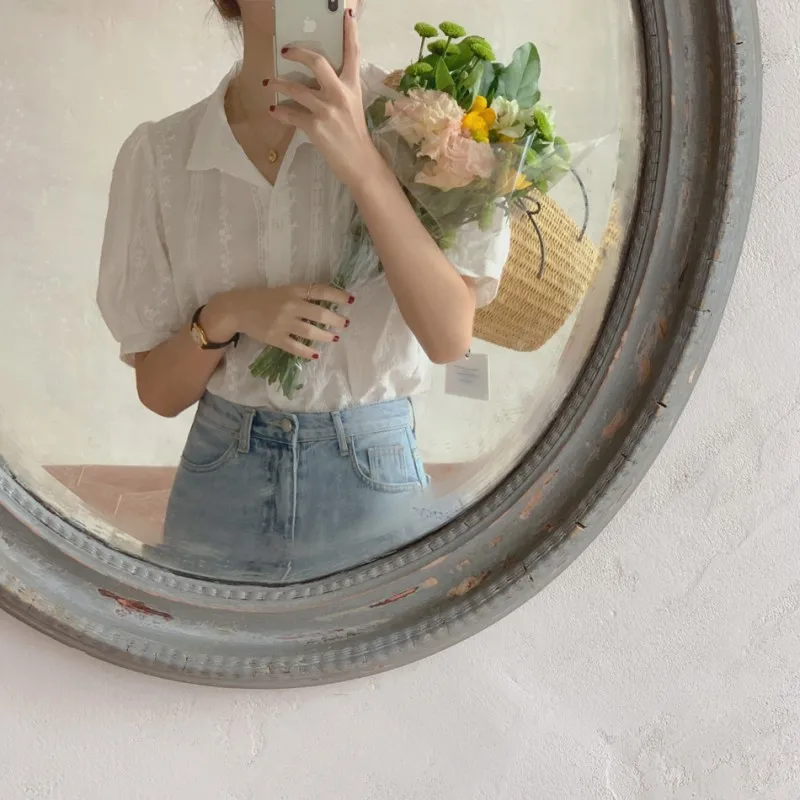 Blusa com gola V para mulheres, camisas de lazer, tops com tudo, estilo coreano, roupa elegante, cor sólida - Imagem 12