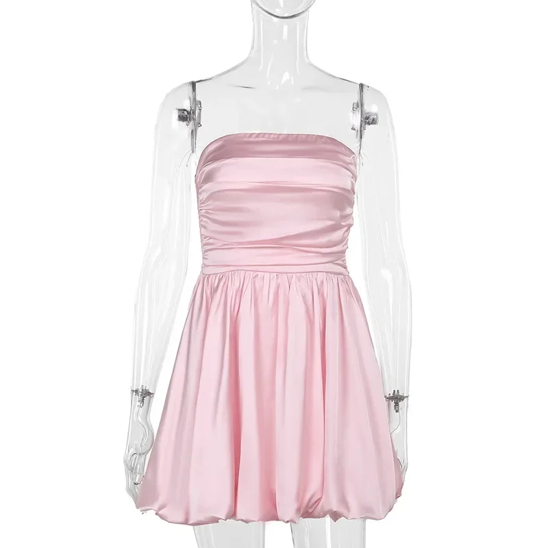 Trendix sexy bandeau mini vestido feminino fora do ombro sem mangas plissado vestidos de cintura alta senhoras festa elegante vestido de moda 2024 - Imagem 12