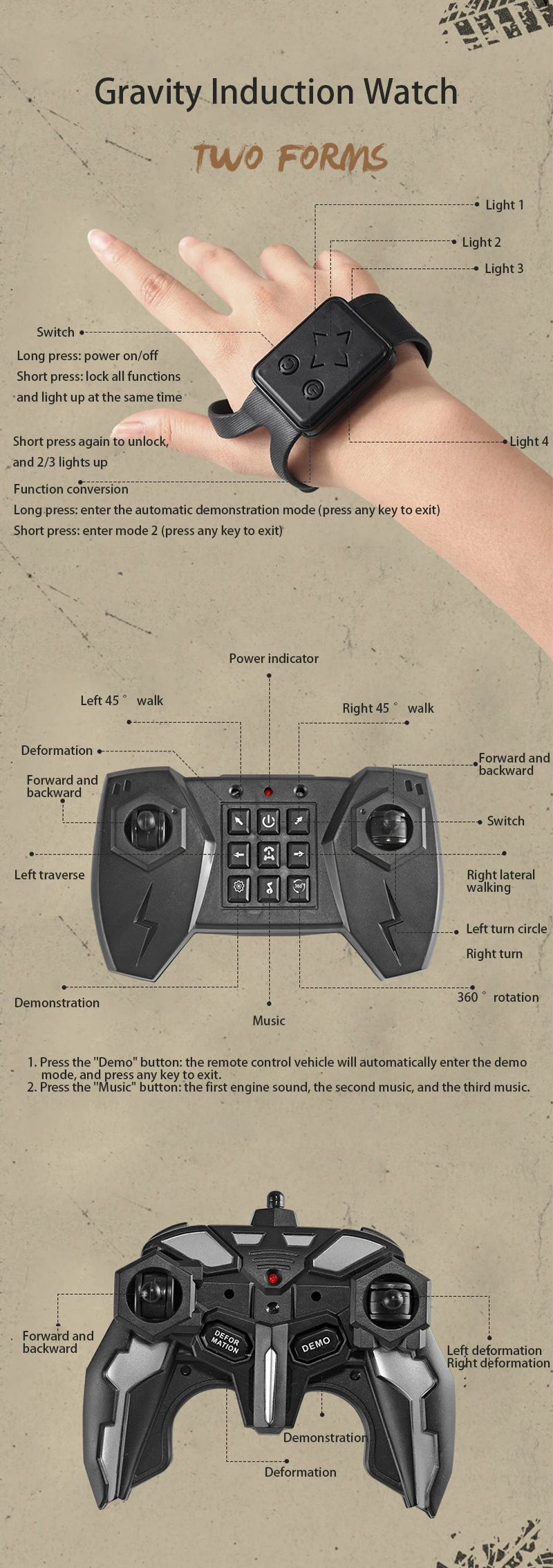 Carro de deriva 4WD RC com luzes LED de música 2.4G Gesto Rádio Controle Remoto Spray Stunt Car 360 °   Presentes de brinquedos de carro de escalada giratório - Imagem 16