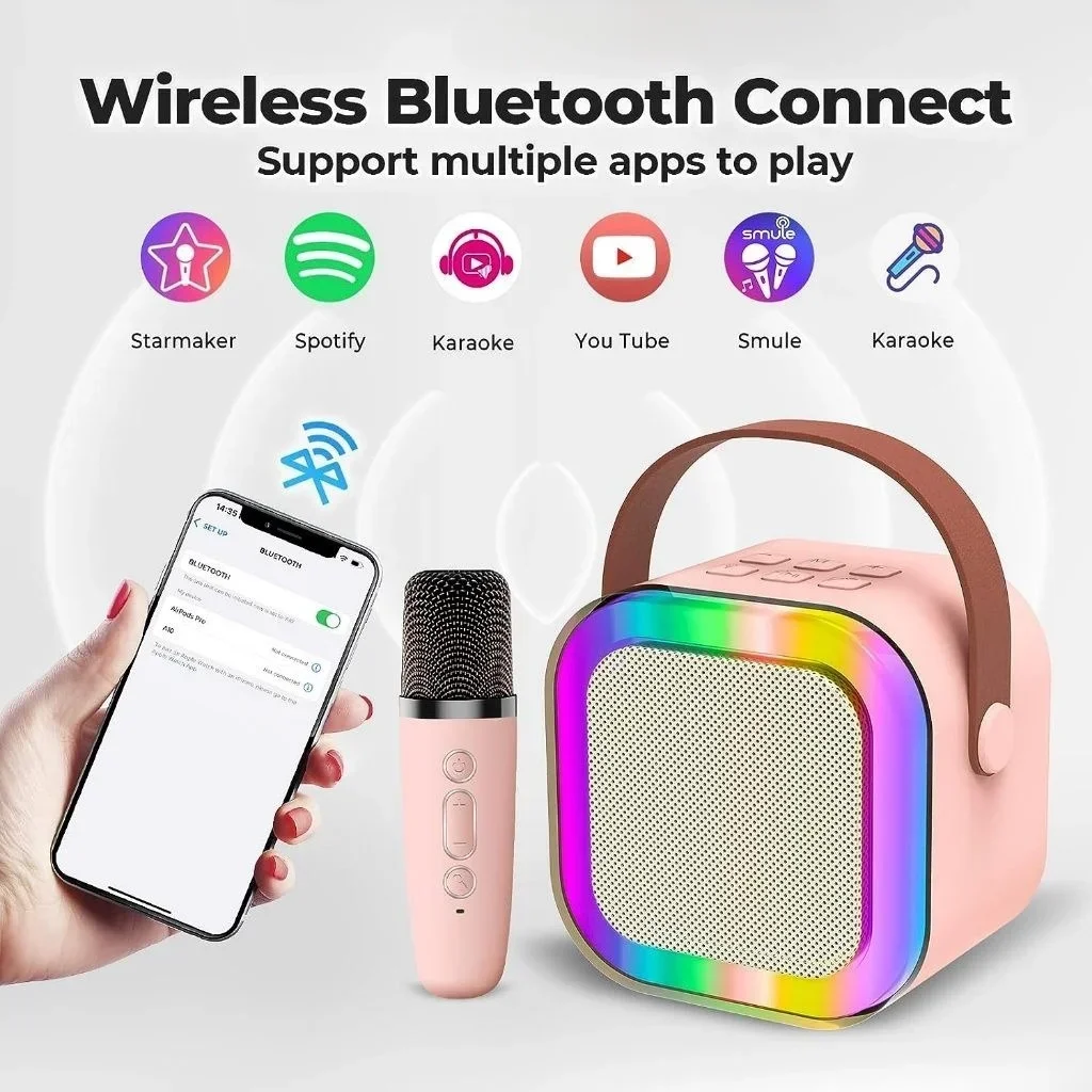 K12 máquina de karaokê portátil bluetooth 5.3 sistema de alto-falante pa com 1-2 microfones sem fio casa família cantando presentes das crianças