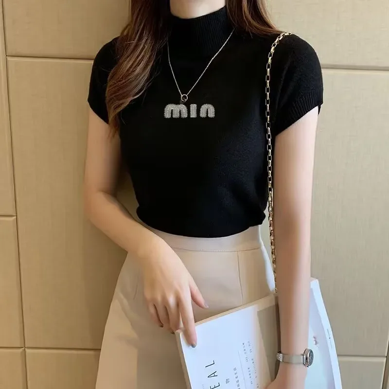 Moda mulher blusas de manga curta verão topos blusa feminina gola alta blusa de malha camisa feminina topos blusas - Imagem 21