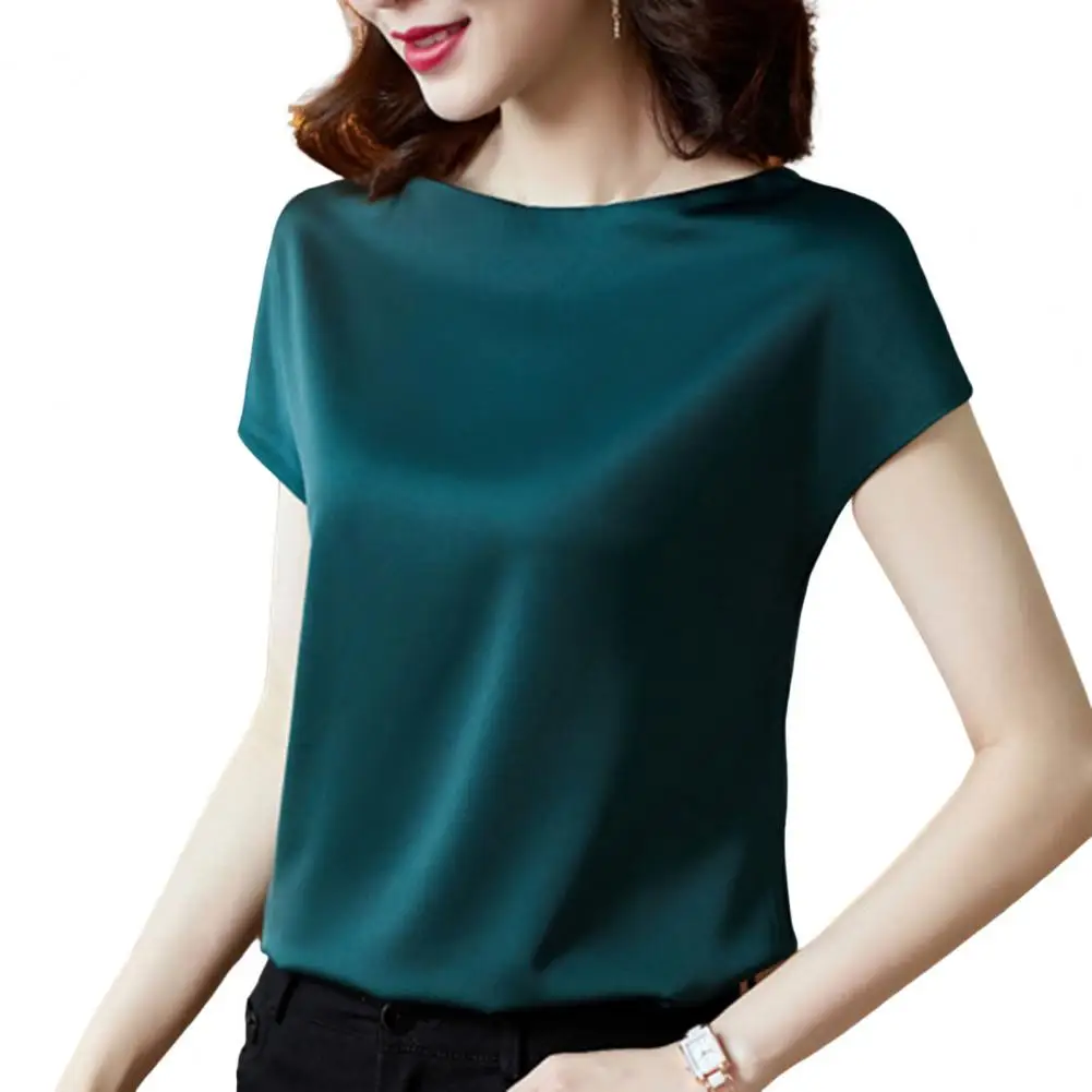 O pescoço senhora camiseta blusa primavera feminina casual cor sólida manga curta blusas camisas soltas pulôver túnica blusas roupas femininas - Imagem 7