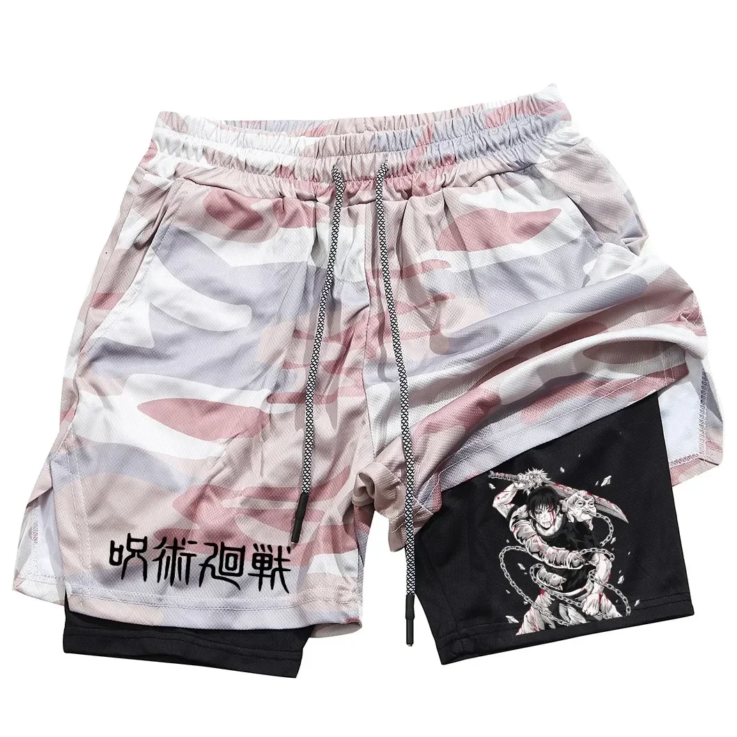Calções de Anime Performance Masculina, Estampada Toji, Ginásio, Casual, Esportes, Treino, Corrida, Malha, Calça curta esportiva 2 em 1 - Imagem 18