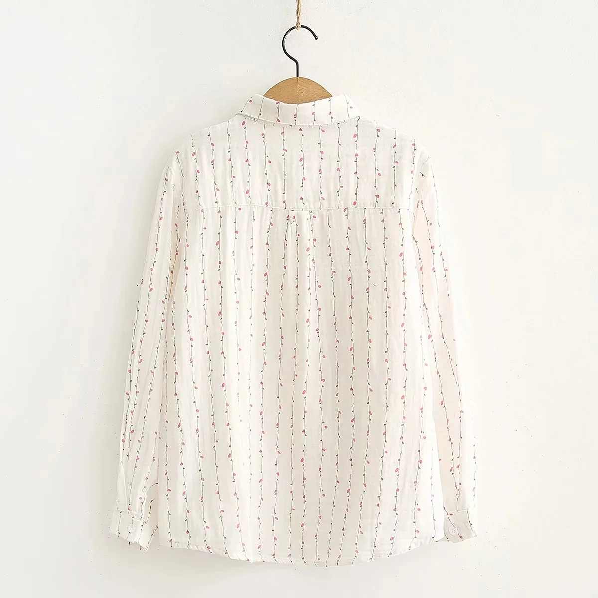 Nova Primavera Mulheres Camisas De Algodão De Camada Dupla Manga Completa Floral Solta Casual Blusa Macia Senhora Do Escritório Desgaste Do Trabalho Tops T34502X - Imagem 5