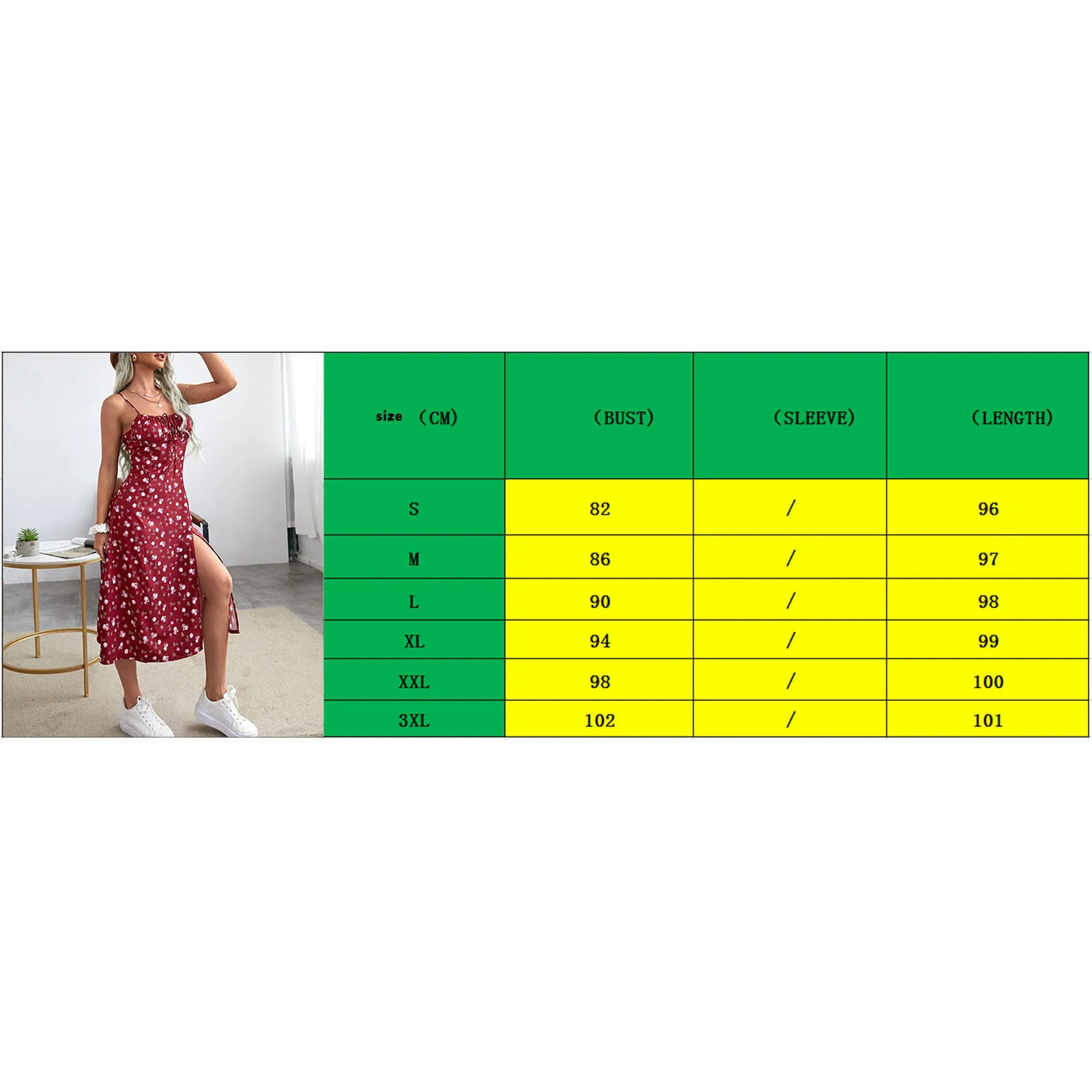 Vestido floral sem mangas feminino com fenda alta, cinta de espaguete estampa de flores, roupas femininas, verão, 2022 - Imagem 6