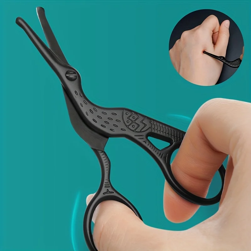 Cabeça redonda de aço inoxidável nariz tesoura cabelo tipo cegonha beleza tesoura para sobrancelhas nariz cabelo barba orelha cabelo sobrancelha tesoura - Imagem 3