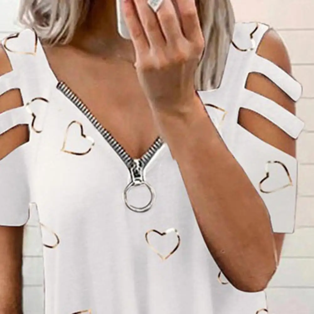 Mulheres verão topo com decote em v baixo corte oco para fora manga curta camiseta combinar calças soltas plus size blusa feminina roupas femininas - Imagem 6